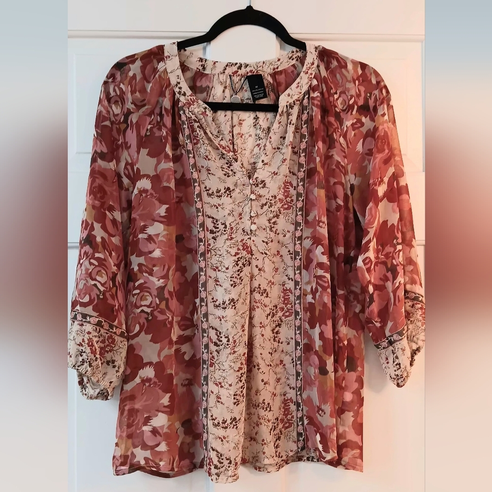 Cottagecore Floral Smock Semi-sheer Boho Blouse